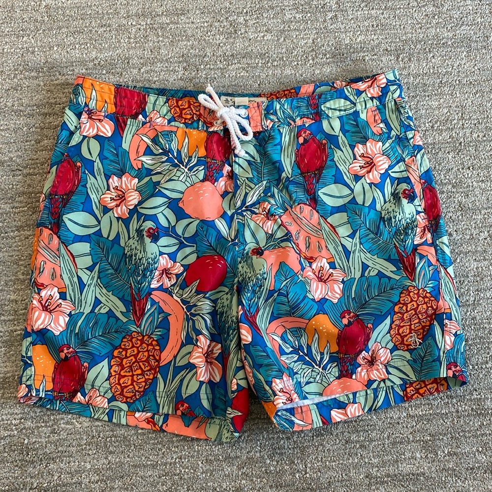 Men's Tropical Blue Floral Swim Trunks